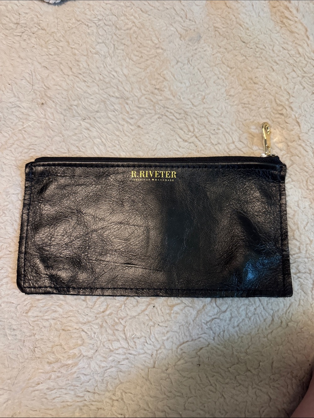 R. Riveter Black Leather Zip Pouch